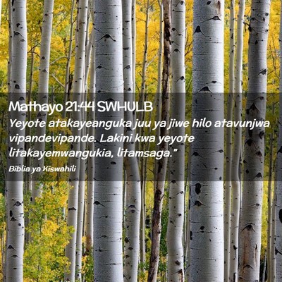 Picture 02 - Mathayo 21:44 SWHULB - Yeyote atakayeanguka juu ya jiwe hilo atavunjwa - Bible Verse Picture
