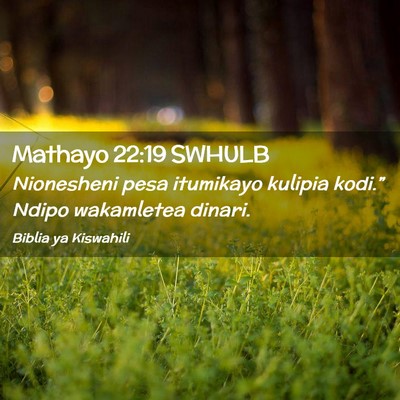 Picture 02 - Mathayo 22:19 SWHULB - Nionesheni pesa itumikayo kulipia kodi.” Ndipo - Bible Verse Picture
