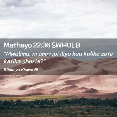 Picture 02 - Mathayo 22:36 SWHULB - “Mwalimu, ni amri ipi iliyo kuu kuliko zote - Bible Verse Picture