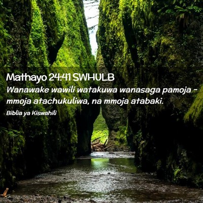 Picture 02 - Mathayo 24:41 SWHULB - Wanawake wawili watakuwa wanasaga pamoja - mmoja - Bible Verse Picture