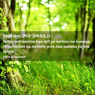 Picture 02 - Mathayo 24:9 SWHULB - Ndipo watawatoa kwa ajili ya mateso na kuwaua. - Bible Verse Picture