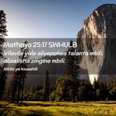 Picture 02 - Mathayo 25:17 SWHULB - Vilevile yule aliyepokea talanta mbili, - Bible Verse Picture