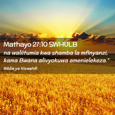 Picture 02 - Mathayo 27:10 SWHULB - na waliitumia kwa shamba la mfinyanzi, kama Bwana - Bible Verse Picture