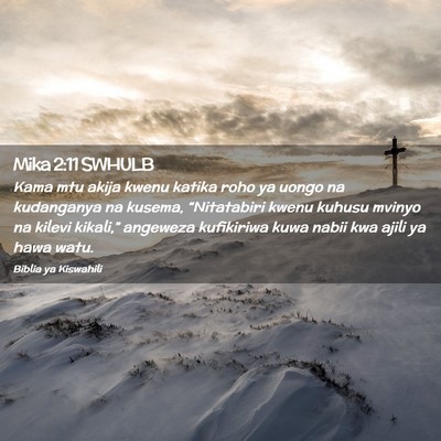 Picture 02 - Mika 2:11 SWHULB - Kama mtu akija kwenu katika roho ya uongo na - Bible Verse Picture
