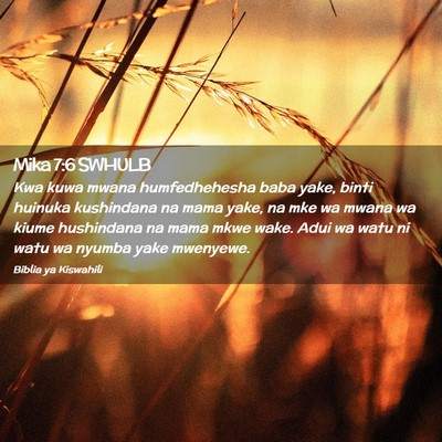Picture 02 - Mika 7:6 SWHULB - Kwa kuwa mwana humfedhehesha baba yake, binti - Bible Verse Picture