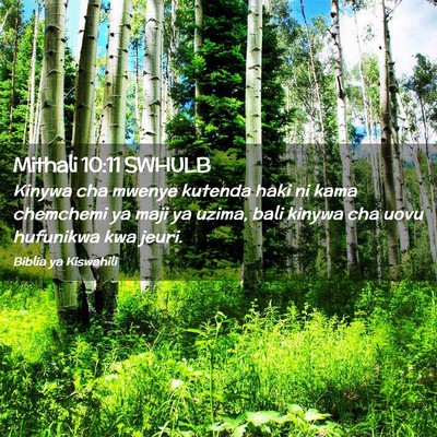 Picture 02 - Mithali 10:11 SWHULB - Kinywa cha mwenye kutenda haki ni kama chemchemi - Bible Verse Picture