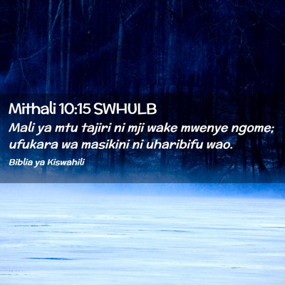 Picture 02 - Mithali 10:15 SWHULB - Mali ya mtu tajiri ni mji wake mwenye ngome; - Bible Verse Picture