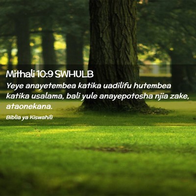 Picture 02 - Mithali 10:9 SWHULB - Yeye anayetembea katika uadilifu hutembea katika - Bible Verse Picture