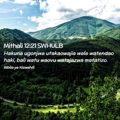 Picture 02 - Mithali 12:21 SWHULB - Hakuna ugonjwa utakaowajia wale watendao haki, - Bible Verse Picture