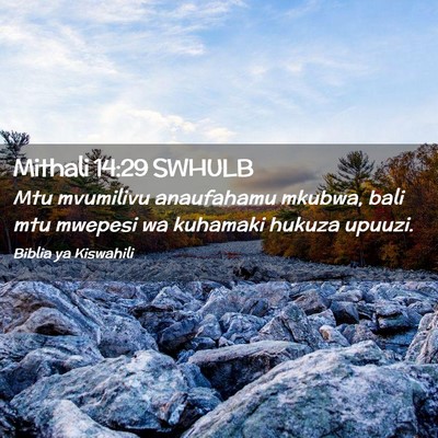 Picture 02 - Mithali 14:29 SWHULB - Mtu mvumilivu anaufahamu mkubwa, bali mtu mwepesi - Bible Verse Picture