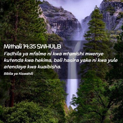 Picture 02 - Mithali 14:35 SWHULB - Fadhila ya mfalme ni kwa mtumishi mwenye kutenda - Bible Verse Picture