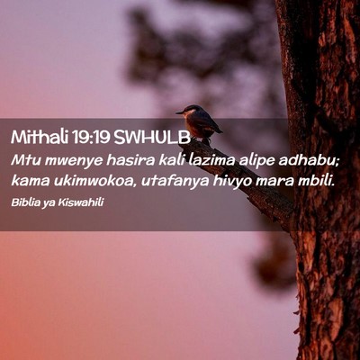 Picture 02 - Mithali 19:19 SWHULB - Mtu mwenye hasira kali lazima alipe adhabu; kama - Bible Verse Picture