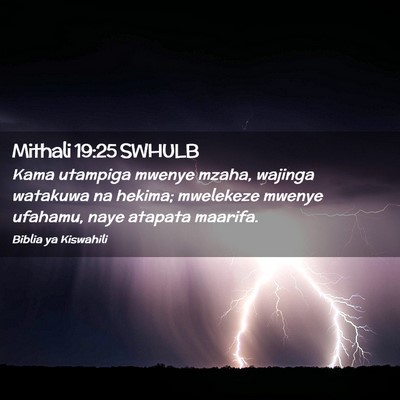 Picture 02 - Mithali 19:25 SWHULB - Kama utampiga mwenye mzaha, wajinga watakuwa na - Bible Verse Picture