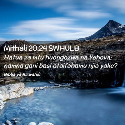 Picture 02 - Mithali 20:24 SWHULB - Hatua za mtu huongozwa na Yehova; namna gani basi - Bible Verse Picture