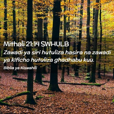 Picture 02 - Mithali 21:14 SWHULB - Zawadi ya siri hutuliza hasira na zawadi ya - Bible Verse Picture