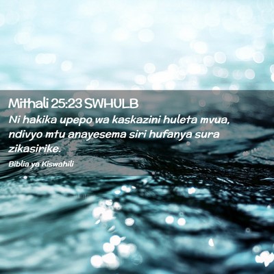 Picture 02 - Mithali 25:23 SWHULB - Ni hakika upepo wa kaskazini huleta mvua, ndivyo - Bible Verse Picture