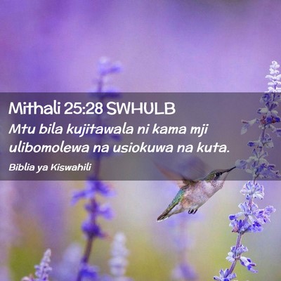 Picture 02 - Mithali 25:28 SWHULB - Mtu bila kujitawala ni kama mji ulibomolewa na - Bible Verse Picture