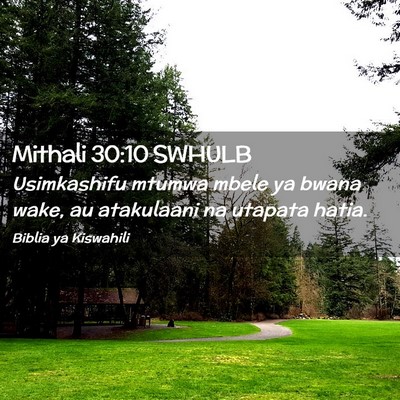 Picture 02 - Mithali 30:10 SWHULB - Usimkashifu mtumwa mbele ya bwana wake, au - Bible Verse Picture