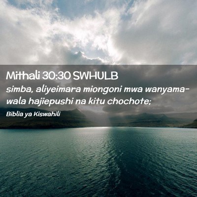 Picture 02 - Mithali 30:30 SWHULB - simba, aliyeimara miongoni mwa wanyama- wala - Bible Verse Picture