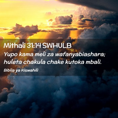 Picture 02 - Mithali 31:14 SWHULB - Yupo kama meli za wafanyabiashara; huleta chakula - Bible Verse Picture