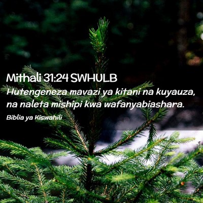 Picture 02 - Mithali 31:24 SWHULB - Hutengeneza mavazi ya kitani na kuyauza, na - Bible Verse Picture