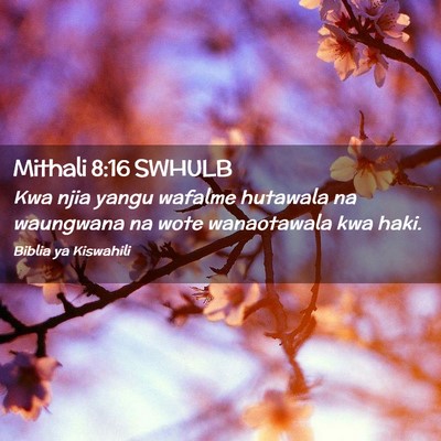 Picture 02 - Mithali 8:16 SWHULB - Kwa njia yangu wafalme hutawala na waungwana na - Bible Verse Picture