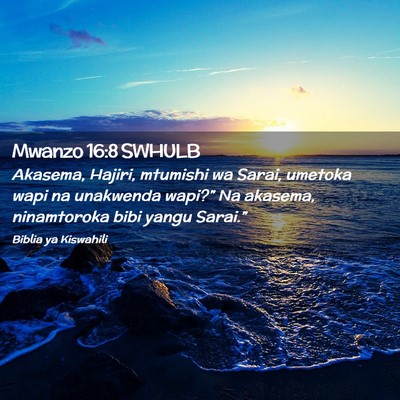 Picture 02 - Mwanzo 16:8 SWHULB - Akasema, Hajiri, mtumishi wa Sarai, umetoka wapi - Bible Verse Picture