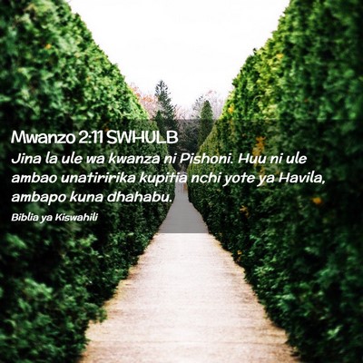 Picture 02 - Mwanzo 2:11 SWHULB - Jina la ule wa kwanza ni Pishoni. Huu ni ule - Bible Verse Picture