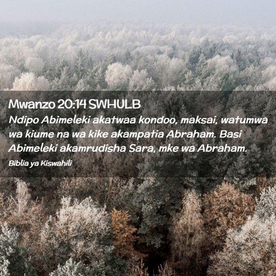 Picture 02 - Mwanzo 20:14 SWHULB - Ndipo Abimeleki akatwaa kondoo, maksai, watumwa - Bible Verse Picture