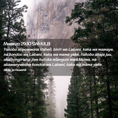 Picture 02 - Mwanzo 29:10 SWHULB - Yakobo alipomwona Raheli, binti wa Labani, kaka - Bible Verse Picture