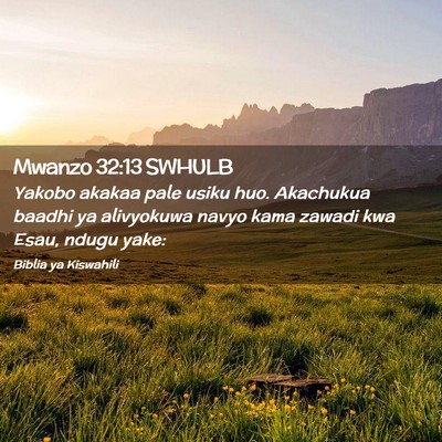 Picture 02 - Mwanzo 32:13 SWHULB - Yakobo akakaa pale usiku huo. Akachukua baadhi ya - Bible Verse Picture