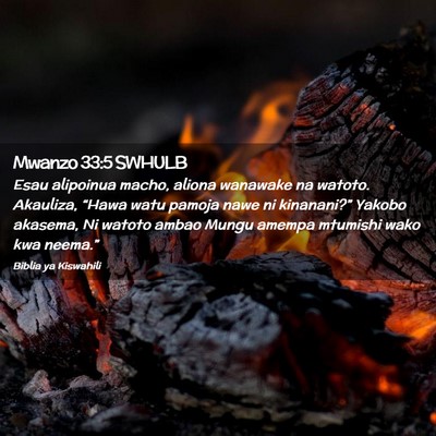 Picture 02 - Mwanzo 33:5 SWHULB - Esau alipoinua macho, aliona wanawake na watoto. - Bible Verse Picture