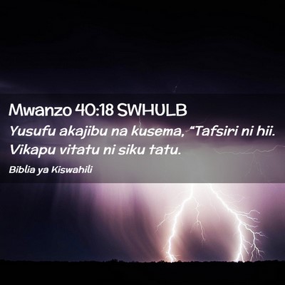 Picture 02 - Mwanzo 40:18 SWHULB - Yusufu akajibu na kusema, “Tafsiri ni hii. - Bible Verse Picture