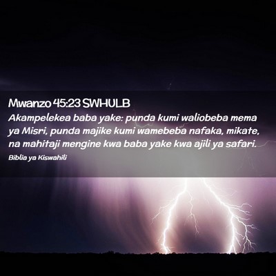 Picture 02 - Mwanzo 45:23 SWHULB - Akampelekea baba yake: punda kumi waliobeba mema - Bible Verse Picture