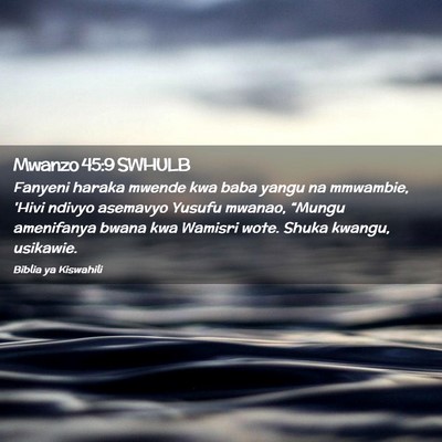 Picture 02 - Mwanzo 45:9 SWHULB - Fanyeni haraka mwende kwa baba yangu na mmwambie, - Bible Verse Picture