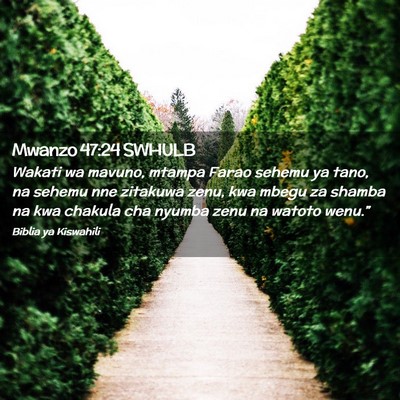 Picture 02 - Mwanzo 47:24 SWHULB - Wakati wa mavuno, mtampa Farao sehemu ya tano, na - Bible Verse Picture