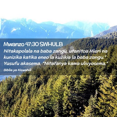 Picture 02 - Mwanzo 47:30 SWHULB - Nitakapolala na baba zangu, utanitoa Misri na - Bible Verse Picture