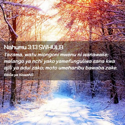 Picture 02 - Nahumu 3:13 SWHULB - Tazama, watu miongoni mwenu ni wanawake; malango - Bible Verse Picture