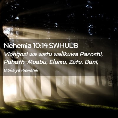 Picture 02 - Nehemia 10:14 SWHULB - Viongozi wa watu walikuwa Paroshi, Pahath-Moabu, - Bible Verse Picture