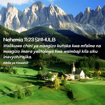 Picture 02 - Nehemia 11:23 SWHULB - Walikuwa chini ya maagizo kutoka kwa mfalme na - Bible Verse Picture