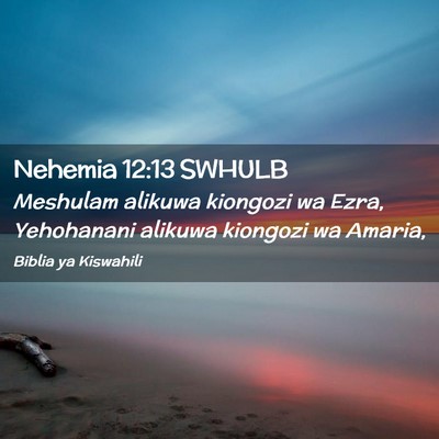 Picture 02 - Nehemia 12:13 SWHULB - Meshulam alikuwa kiongozi wa Ezra, Yehohanani - Bible Verse Picture