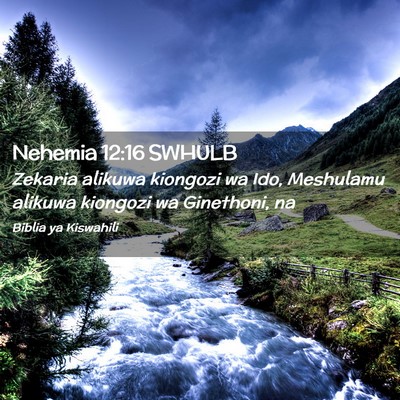 Picture 02 - Nehemia 12:16 SWHULB - Zekaria alikuwa kiongozi wa Ido, Meshulamu - Bible Verse Picture