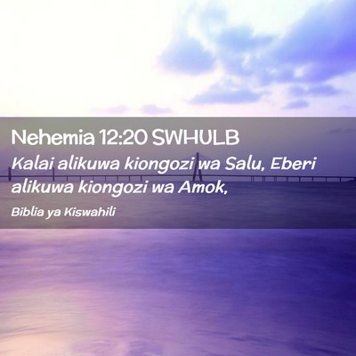 Picture 02 - Nehemia 12:20 SWHULB - Kalai alikuwa kiongozi wa Salu, Eberi alikuwa - Bible Verse Picture