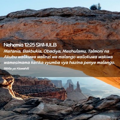 Picture 02 - Nehemia 12:25 SWHULB - Matania, Bakbukia, Obadiya, Meshulamu, Talmoni na - Bible Verse Picture