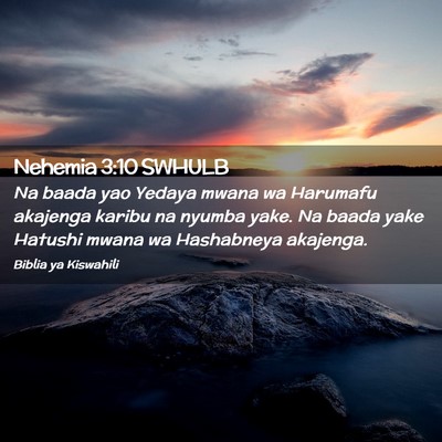 Picture 02 - Nehemia 3:10 SWHULB - Na baada yao Yedaya mwana wa Harumafu akajenga - Bible Verse Picture