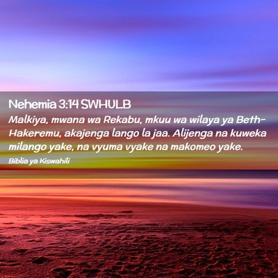 Picture 02 - Nehemia 3:14 SWHULB - Malkiya, mwana wa Rekabu, mkuu wa wilaya ya - Bible Verse Picture