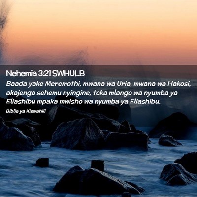 Picture 02 - Nehemia 3:21 SWHULB - Baada yake Meremothi, mwana wa Uria, mwana wa - Bible Verse Picture