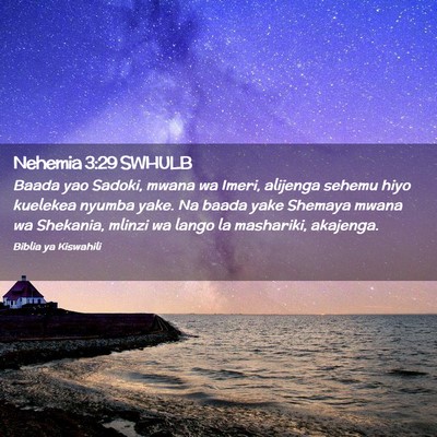 Picture 02 - Nehemia 3:29 SWHULB - Baada yao Sadoki, mwana wa Imeri, alijenga sehemu - Bible Verse Picture
