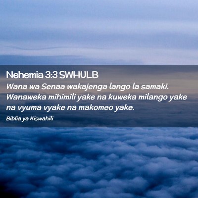 Picture 02 - Nehemia 3:3 SWHULB - Wana wa Senaa wakajenga lango la samaki. Wanaweka - Bible Verse Picture