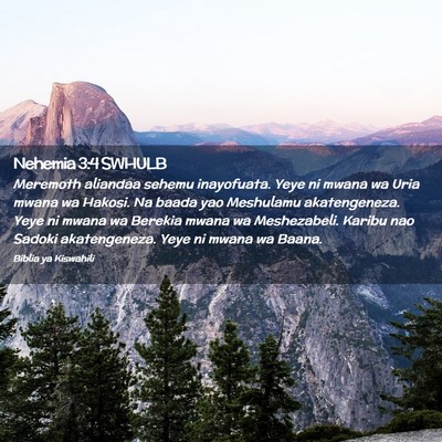 Picture 02 - Nehemia 3:4 SWHULB - Meremoth aliandaa sehemu inayofuata. Yeye ni - Bible Verse Picture
